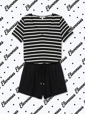 elevenses Black & White Striped V-Neck Short Romper